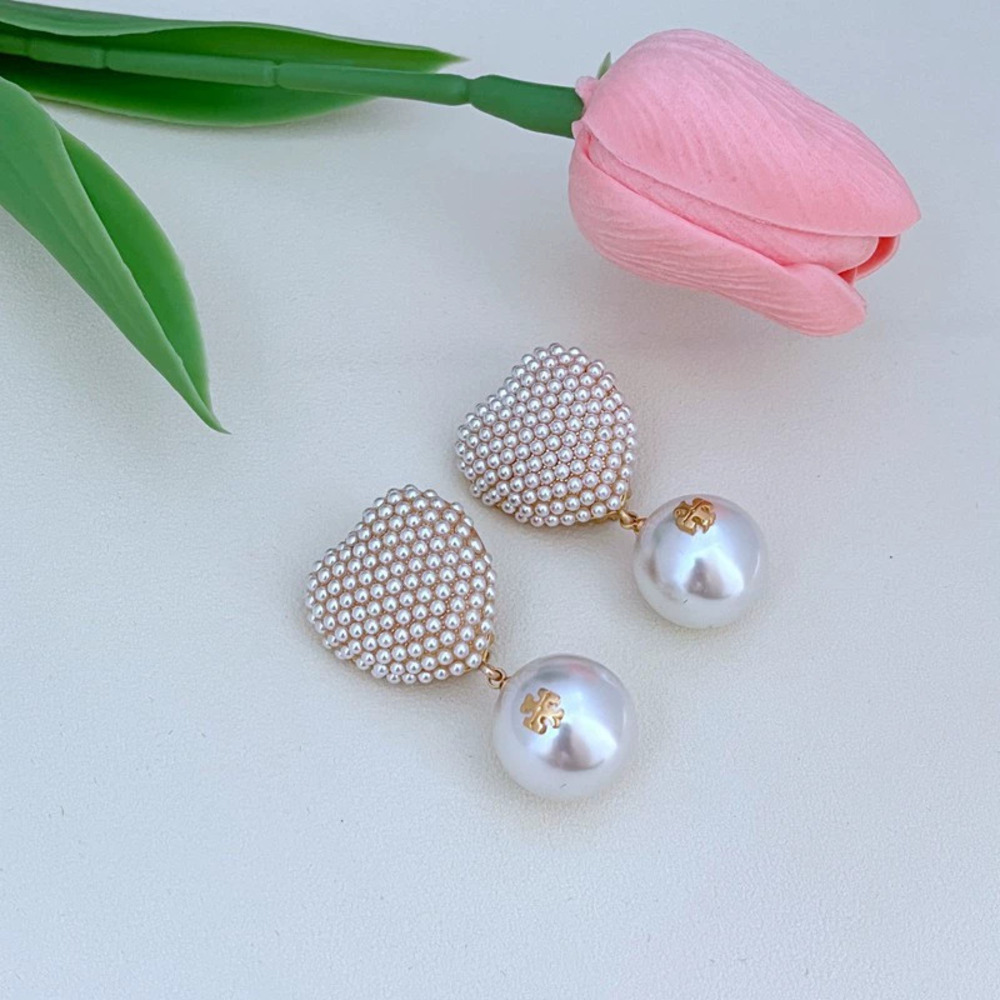 Tory Burch Pearl Studded Heart Clip Earrings